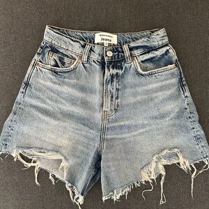 Reformation Blue Jean Shorts with Distressed Hem